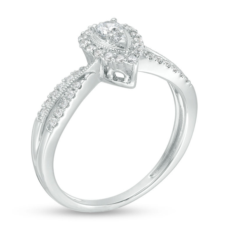 1/3 CT. T.W. Diamond Pear-Shaped Frame Vintage-Style Engagement Ring in 14K White Gold