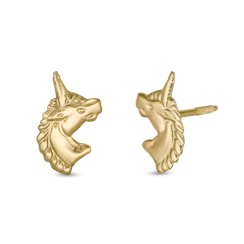 Main Image 1 of Child's Unicorn Stud Earrings in 14K Gold