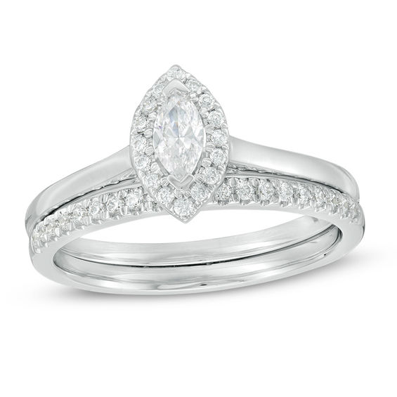 1/3 CT. T.w. Marquise Diamond Frame Bridal Set in 14K White Gold