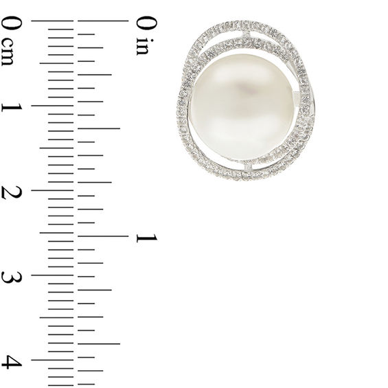 10.0-10.5mm Button Cultured Freshwater Pearl and White Topaz Orbit Stud Earrings in Sterling Silver 10.0-10.5mm Button Cultured Freshwater Pearl and White Topaz Orbit Stud Earrings in Sterling Silver