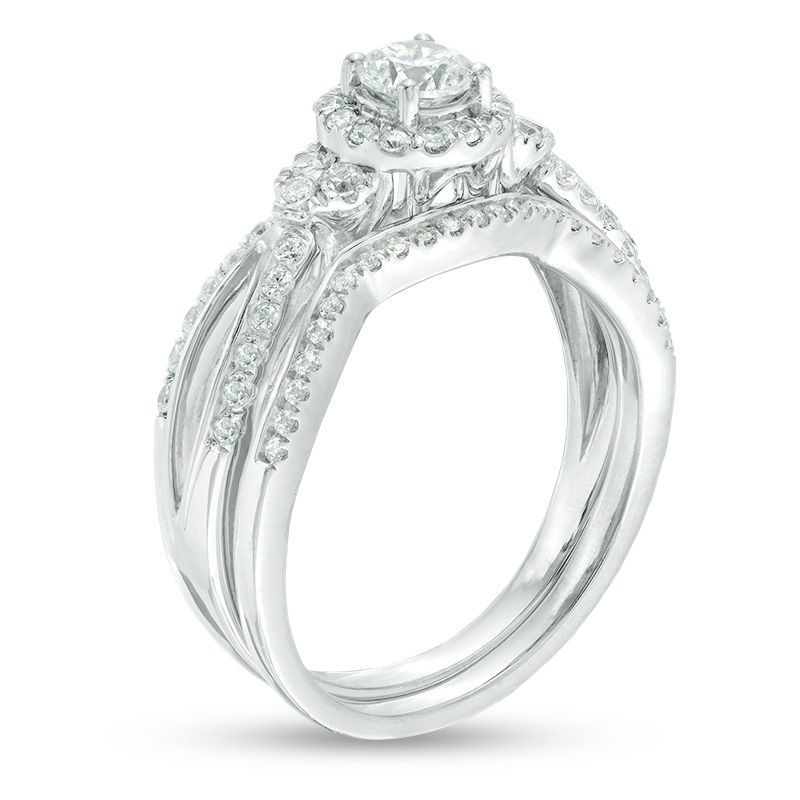 3/4 CT. T.W. Diamond Frame Tri-Sides Bridal Set in 10K White Gold