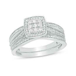 1/4 CT. T.W. Composite Diamond Square Frame Vintage-Style Bridal Set in Sterling Silver