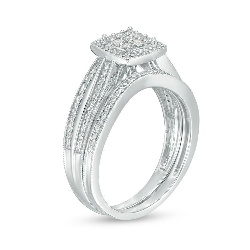 Main Image 3 of 1/4 CT. T.W. Composite Diamond Square Frame Vintage-Style Bridal Set in Sterling Silver