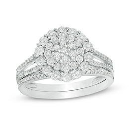 1/4 CT. T.W. Composite Diamond Flower Bridal Set in Sterling Silver