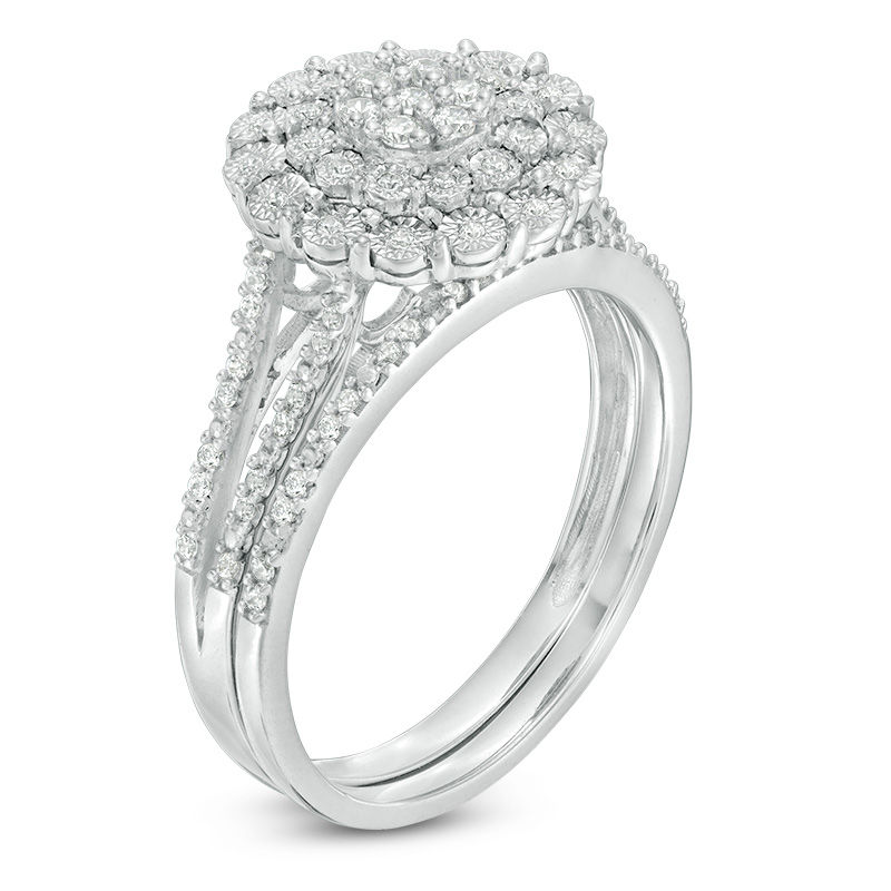Main Image 2 of 1/4 CT. T.W. Composite Diamond Flower Bridal Set in Sterling Silver