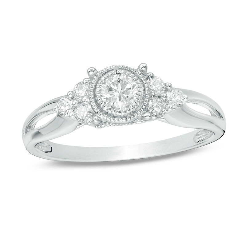 1/3 CT. T.W. Diamond Tri-Sides Vintage-Style Engagement Ring in 10K White Gold