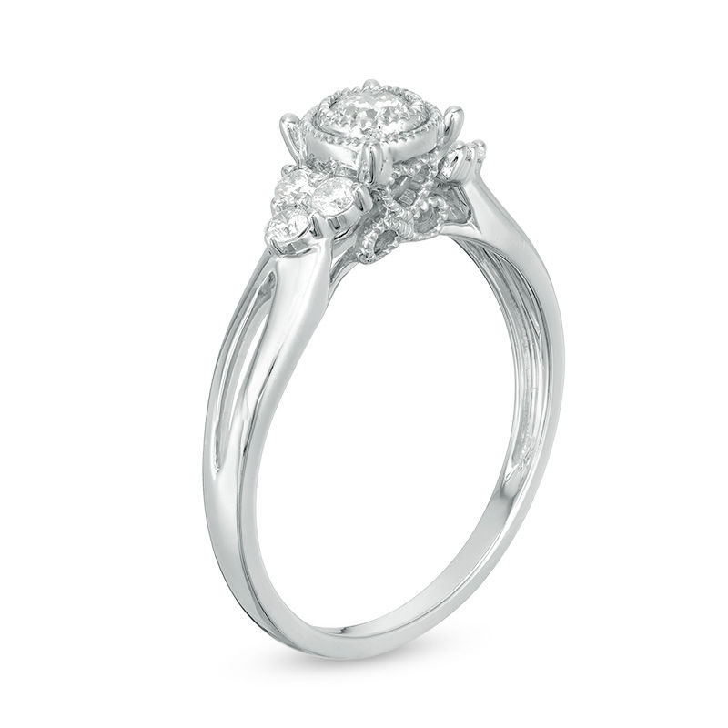 1/3 CT. T.W. Diamond Tri-Sides Vintage-Style Engagement Ring in 10K White Gold