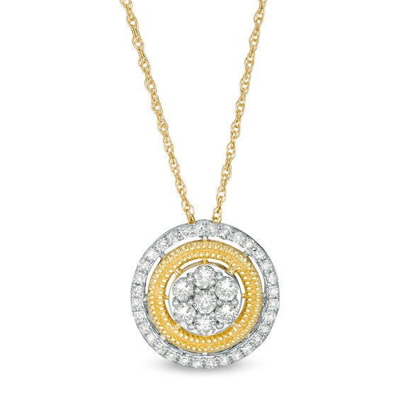 1/3 CT. T.w. Multi-Diamond Double Frame Vintage-Style Pendant in 10K Gold