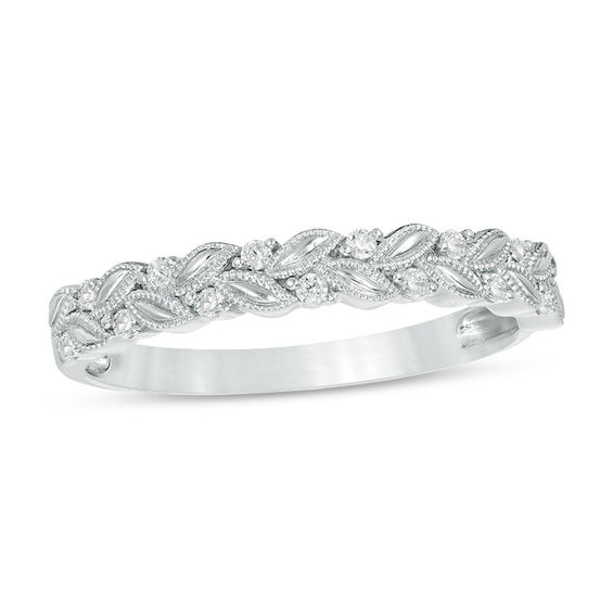 1/10 CT. T.w. Diamond Laurel Leaf Stackable Band in 10K White Gold