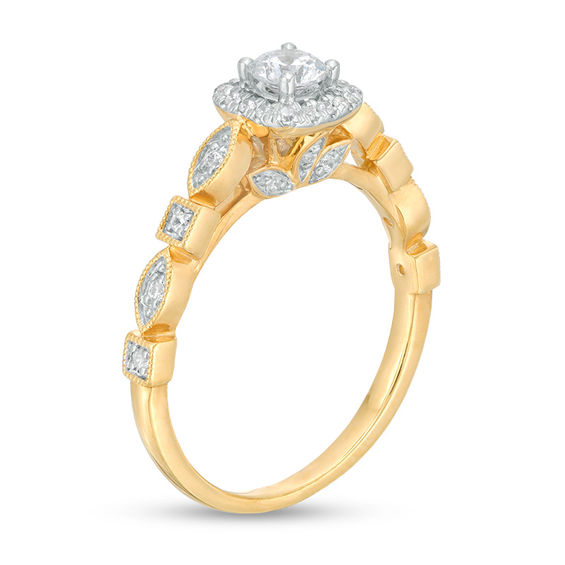 3/8 CT. T.W. Diamond Cushion Frame Alternating Vintage-Style Engagement Ring in 14K Gold 3/8 CT. T.W. Diamond Cushion Frame Alternating Vintage-Style Engagement Ring in 14K Gold
