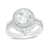 Thumbnail Image 1 of 8.0mm Lab-Created White Sapphire Frame Bridal Set in Sterling Silver