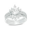 Thumbnail Image 0 of Lab-Created White Sapphire and 1/20 CT. T.W. Diamond Sunburst Three Piece Bridal Set in Sterling Silver
