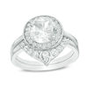 Thumbnail Image 0 of 8.0mm Lab-Created White Sapphire Frame Bridal Set in Sterling Silver