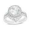 Thumbnail Image 1 of 8.0mm Lab-Created White Sapphire Frame Bridal Set in Sterling Silver