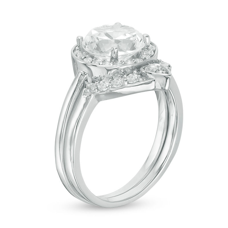 Main Image 2 of 8.0mm Lab-Created White Sapphire Frame Bridal Set in Sterling Silver