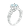 Thumbnail Image 2 of 6.0mm Cushion-Cut Aquamarine and 1/5 CT. T.W. Diamond Frame Art Deco Bridal Set in 10K White Gold