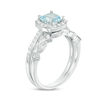 Thumbnail Image 1 of 6.0mm Cushion-Cut Aquamarine and 1/5 CT. T.W. Diamond Frame Art Deco Bridal Set in 10K White Gold