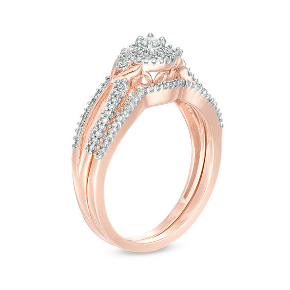 1/4 CT. T.w. Diamond Double Frame V-Sides Bridal Set in 10K Rose Gold