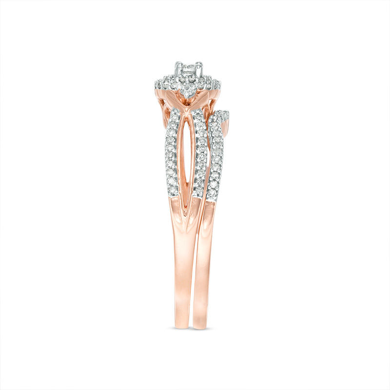 Main Image 4 of 1/4 CT. T.W. Diamond Double Frame V-Sides Bridal Set in 10K Rose Gold