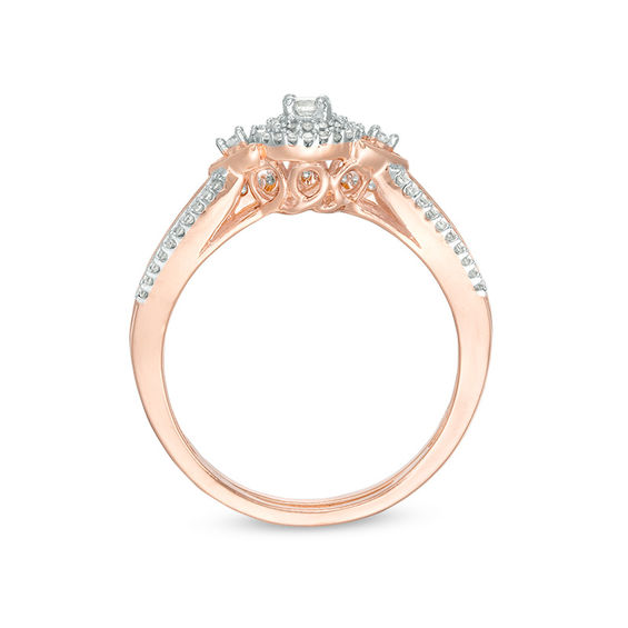 1/4 CT. T.w. Diamond Double Frame V-Sides Bridal Set in 10K Rose Gold