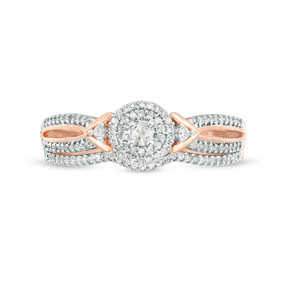 1/4 CT. T.w. Diamond Double Frame V-Sides Bridal Set in 10K Rose Gold