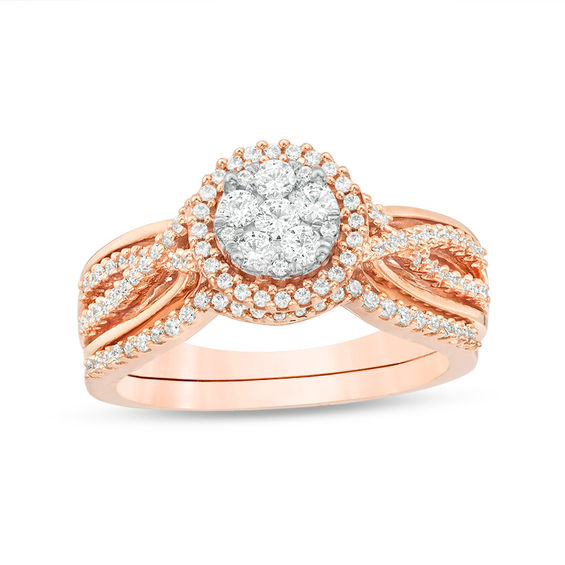 3/8 CT. T.w. Composite Diamond Crossover Shank Bridal Set in 10K Rose Gold