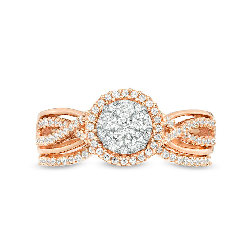 Main Image 4 of 3/8 CT. T.W. Composite Diamond Crossover Shank Bridal Set in 10K Rose Gold