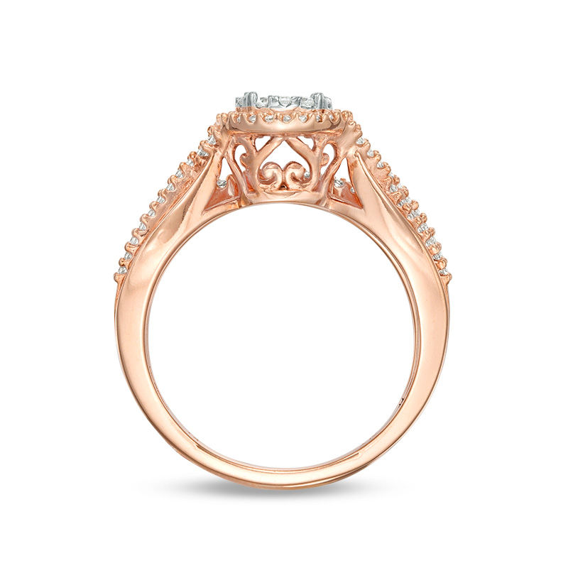 Main Image 5 of 3/8 CT. T.W. Composite Diamond Crossover Shank Bridal Set in 10K Rose Gold