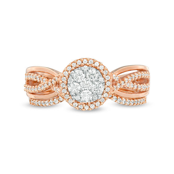 3/8 CT. T.w. Composite Diamond Crossover Shank Bridal Set in 10K Rose Gold