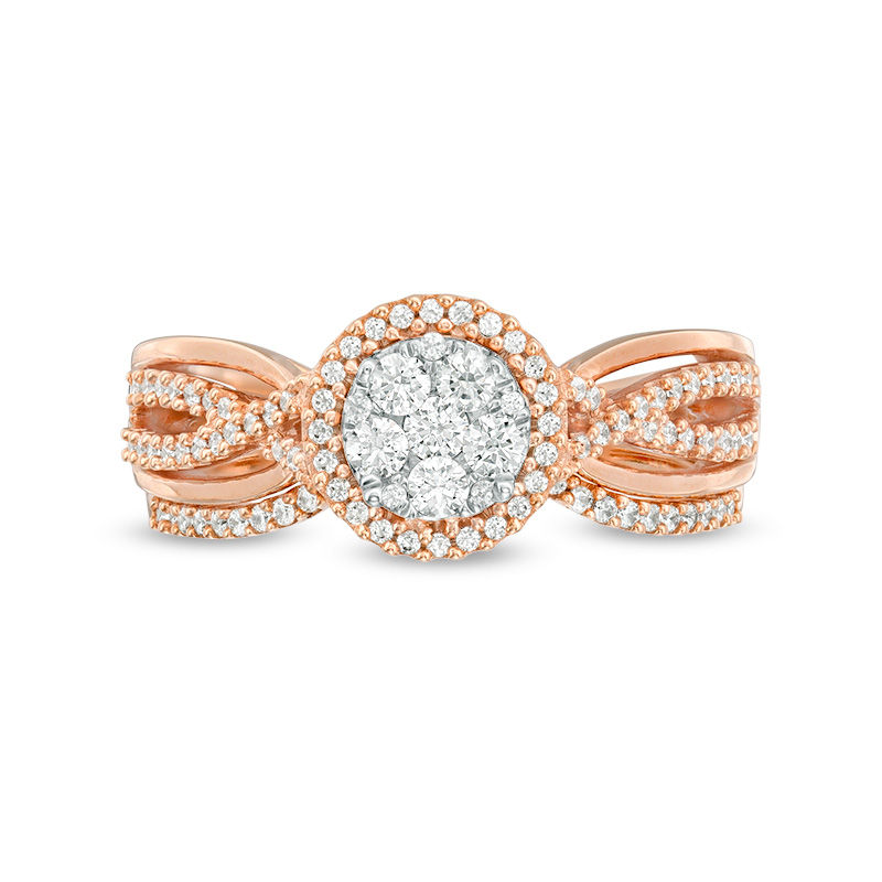 Main Image 6 of 3/8 CT. T.W. Composite Diamond Crossover Shank Bridal Set in 10K Rose Gold