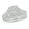 Thumbnail Image 1 of 1/3 CT. T.W. Diamond Double Square Frame Tri-Sides Bridal Set in Sterling Silver