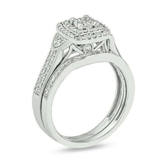 1/3 CT. T.w. Diamond Double Square Frame Tri-Sides Bridal Set in Sterling Silver