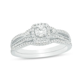 1/2 CT. T.W. Diamond Square Frame Vintage-Style Bridal Set in 10K White Gold