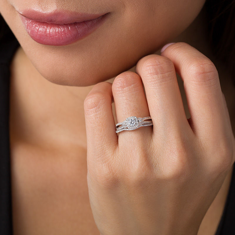 Main Image 2 of 1/2 CT. T.W. Diamond Square Frame Vintage-Style Bridal Set in 10K White Gold