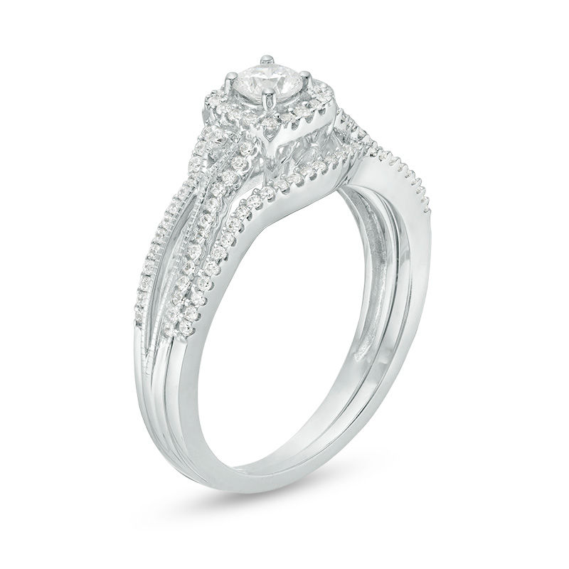 Main Image 3 of 1/2 CT. T.W. Diamond Square Frame Vintage-Style Bridal Set in 10K White Gold