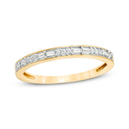 1/8 CT. T.W. Baguette and Round Diamond Two Stone Alternating Stackable Band in 10K Gold