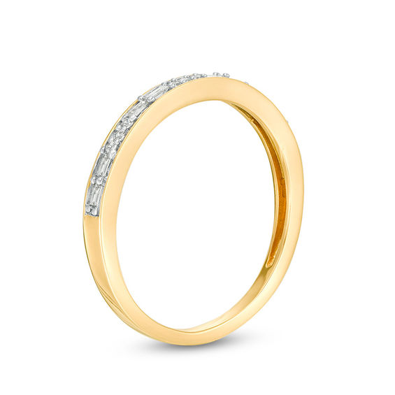 1/8 CT. T.w. Baguette and Round Diamond Two Stone Alternating Stackable Band in 10K Gold