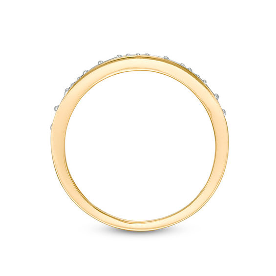 1/8 CT. T.w. Baguette and Round Diamond Two Stone Alternating Stackable Band in 10K Gold