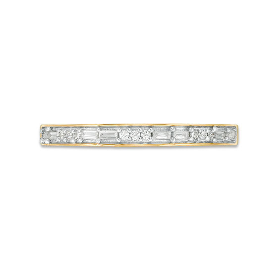 1/8 CT. T.w. Baguette and Round Diamond Two Stone Alternating Stackable Band in 10K Gold