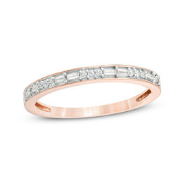 1/8 CT. T.W. Baguette and Round Diamond Two Stone Alternating Stackable Band in 10K Rose Gold