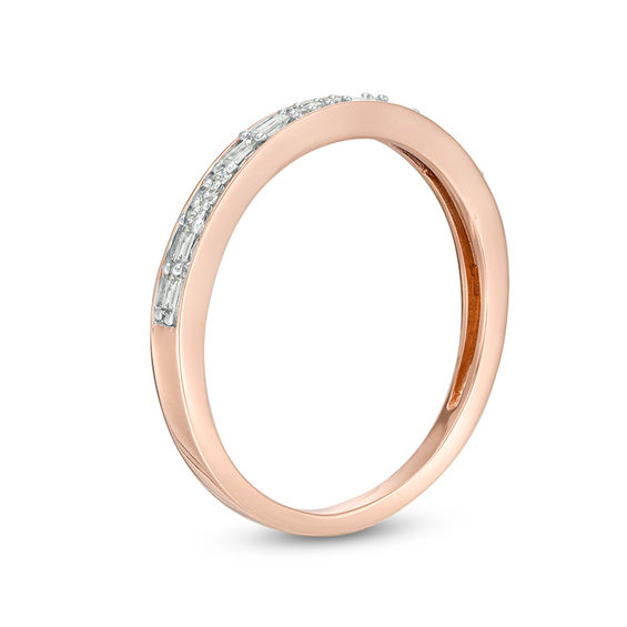 1/8 CT. T.w. Baguette and Round Diamond Two Stone Alternating Stackable Band in 10K Rose Gold