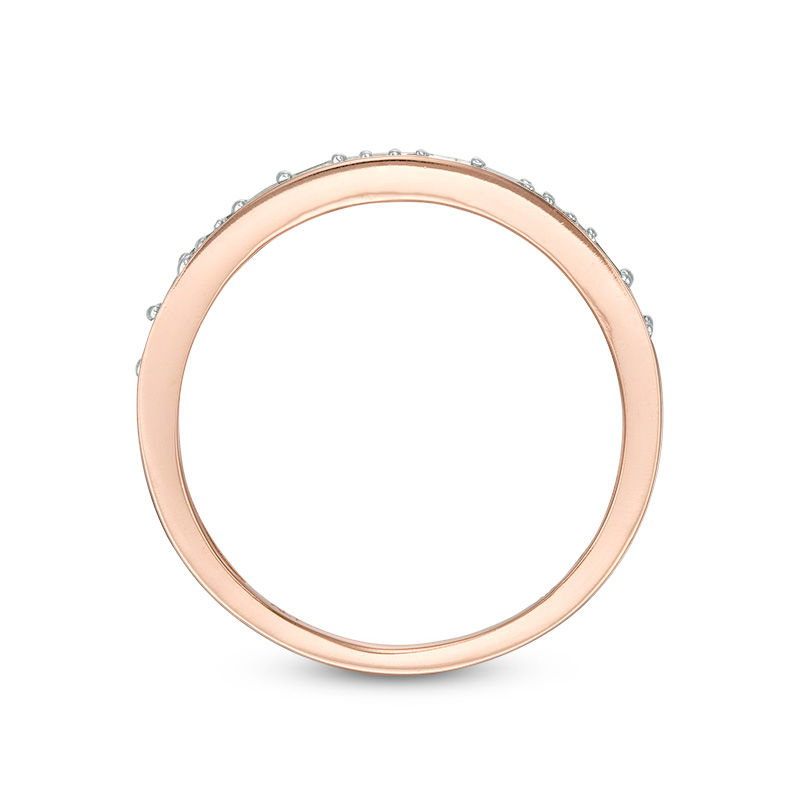 1/8 CT. T.W. Baguette and Round Diamond Two Stone Alternating Stackable Band in 10K Rose Gold