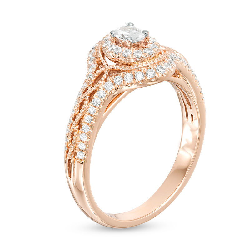 Main Image 2 of 1/2 CT. T.W. Oval Diamond Frame Vintage Style Engagement Ring in 14K Rose Gold