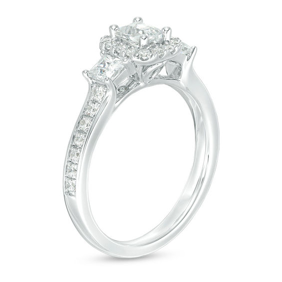 1 CT. T.w. Certified Emerald-Cut Diamond Frame Past Present FutureÂ® Engagement Ring in 14K White Gold (I/I1)