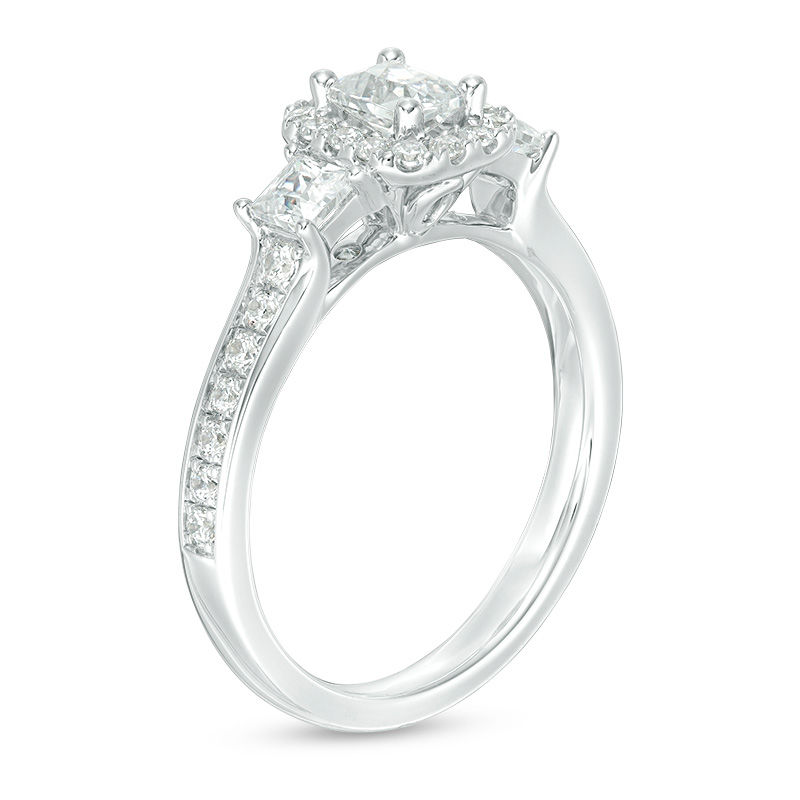 Main Image 2 of 1 CT. T.W. Certified Emerald-Cut Diamond Frame Past Present Future® Engagement Ring in 14K White Gold (I/I1)