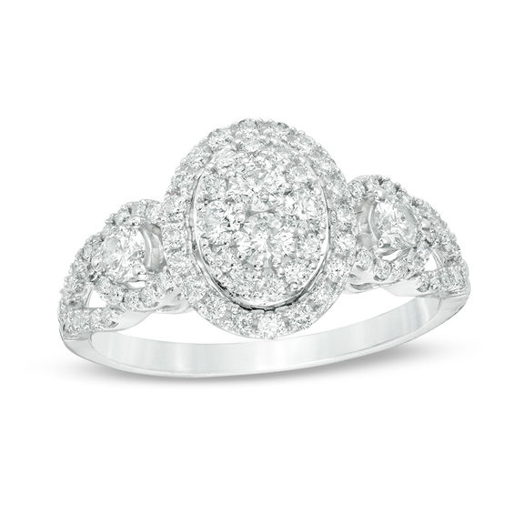 3/4 CT. T.w. Diamond Composite Oval Frame Engagement Ring in 14K White Gold