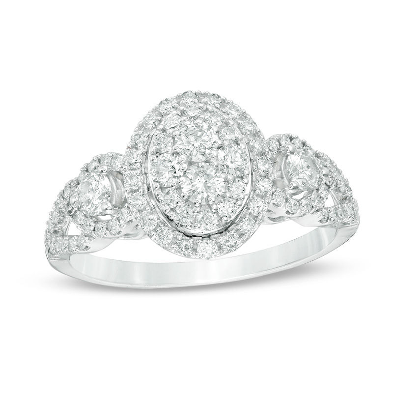Main Image 1 of 3/4 CT. T.W. Diamond Composite Oval Frame Engagement Ring in 14K White Gold