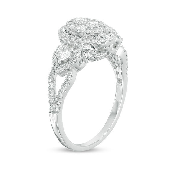 3/4 CT. T.w. Diamond Composite Oval Frame Engagement Ring in 14K White Gold