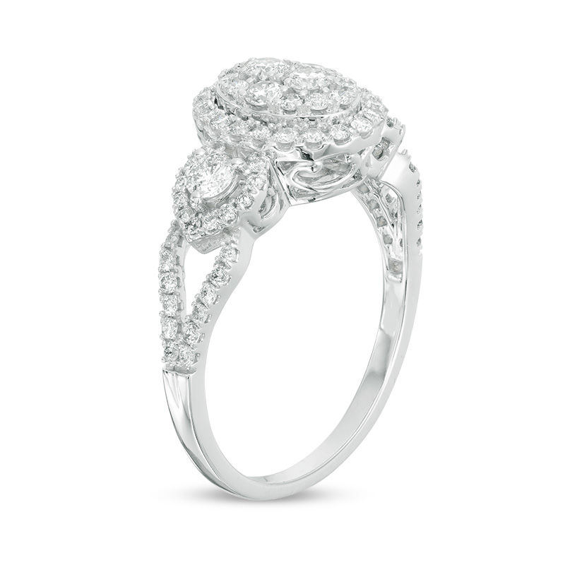 Main Image 2 of 3/4 CT. T.W. Diamond Composite Oval Frame Engagement Ring in 14K White Gold