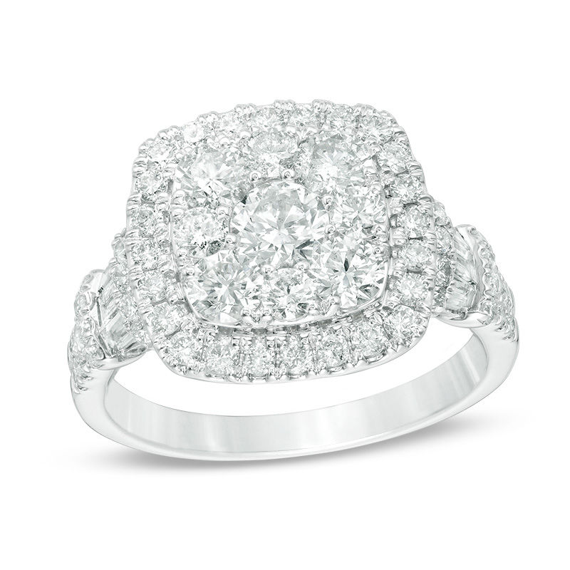 Main Image 1 of 2 CT. T.W. Diamond Double Cushion Frame Collar Engagement Ring in 14K White Gold
